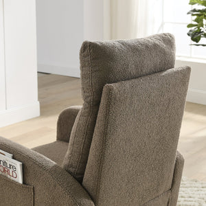 English Elm Welike Single-Position Rocking Chair with Teddy Fleece Upholstery, High Back Comfort & Side Pocket Coffee W83472308