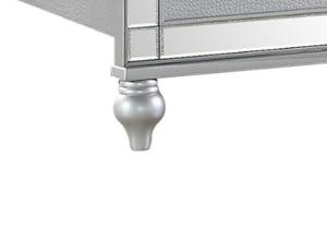 English Elm Sterling Glam King Upholstered LED Bed Silver Finish with Crystal Tufted Headboard, Mirror Frame Ambience B009S01816