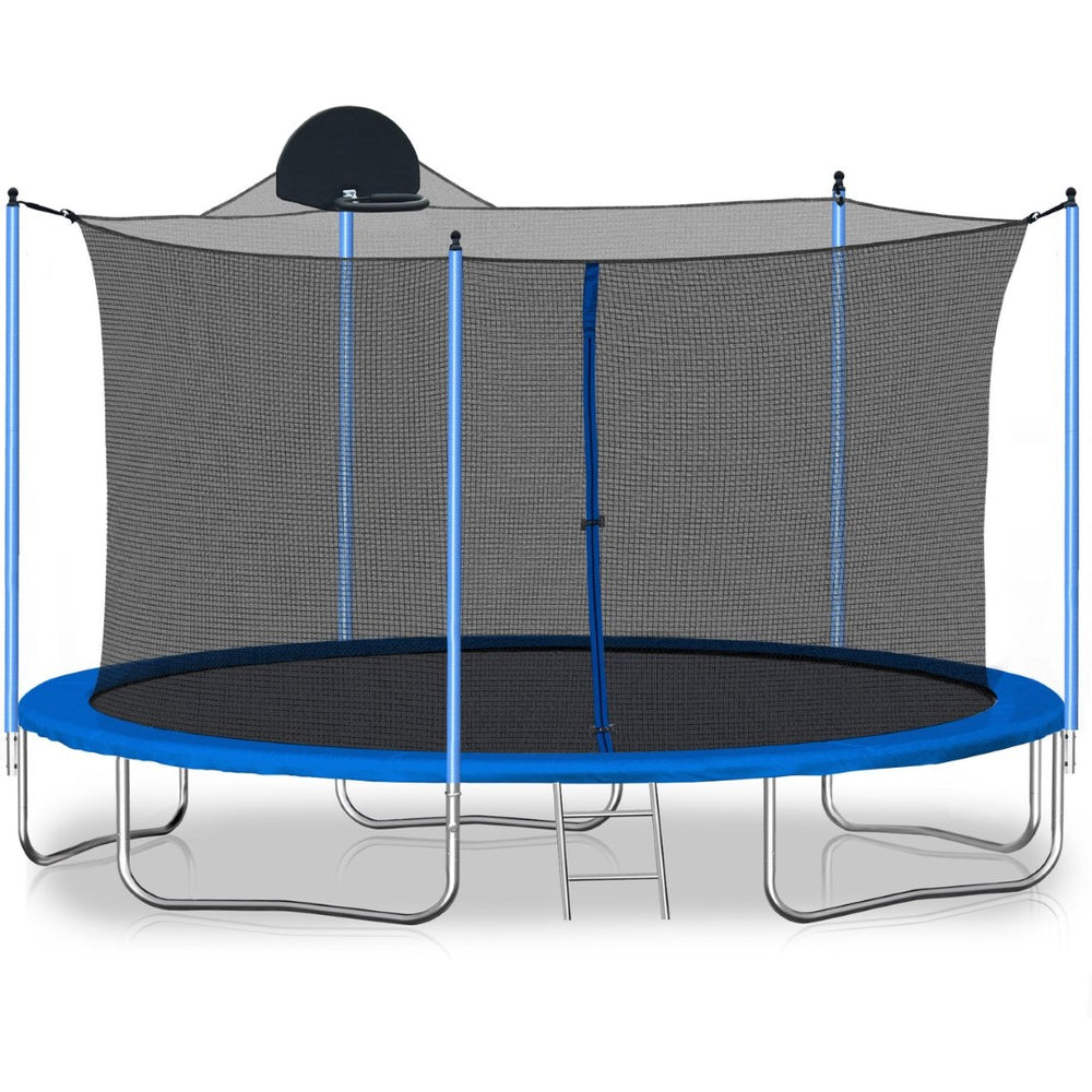 English Elm 12ft Backyard Trampoline with Basketball Hoop Safety Enclosure Net and Steel Ladder W28550119