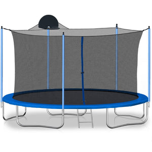 English Elm 12ft Backyard Trampoline with Basketball Hoop Safety Enclosure Net and Steel Ladder W28550119