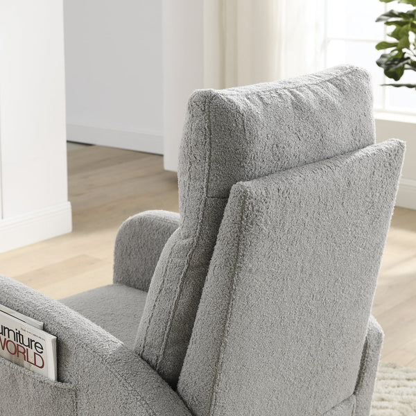 English Elm Welike Single-Position Rocking Chair with Teddy Fleece Upholstery, High Back Comfort & Side Pocket Grey Teddy W83472306