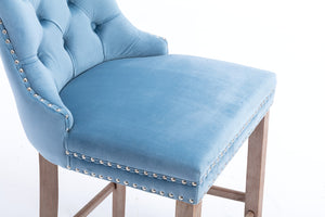 English Elm Contemporary Velvet Upholstered Barstool with Button Tufting, High-Density Foam Cushion, Solid Wood Light Blue W1143P177582
