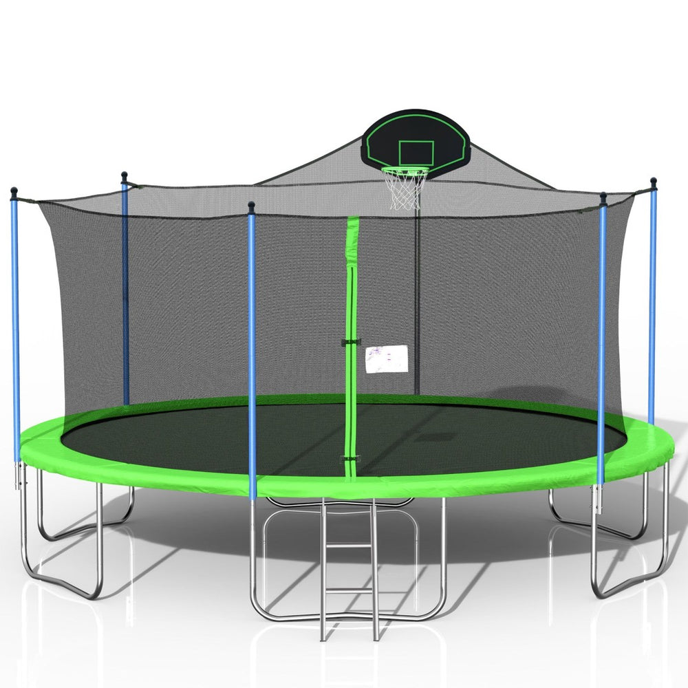 English Elm 16ft Outdoor Trampoline with Basketball Hoop Safety Enclosure Net and Access Ladder W285S00377