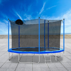 English Elm 12ft Backyard Trampoline with Basketball Hoop Safety Enclosure Net and Steel Ladder W28550119