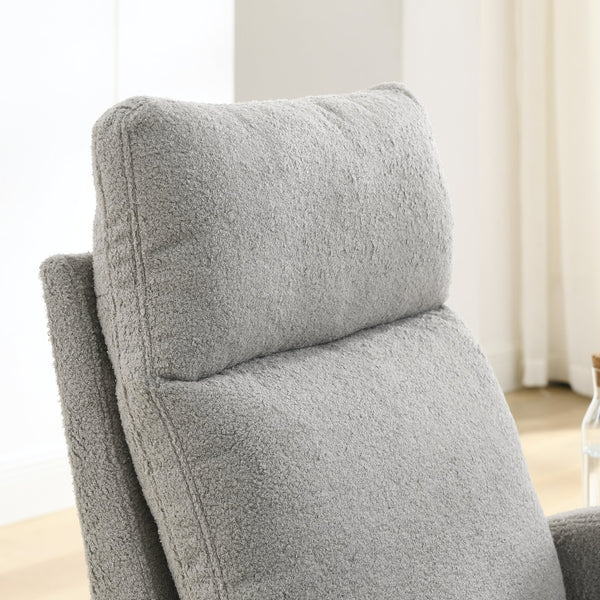 English Elm Welike Single-Position Rocking Chair with Teddy Fleece Upholstery, High Back Comfort & Side Pocket Grey Teddy W83472306