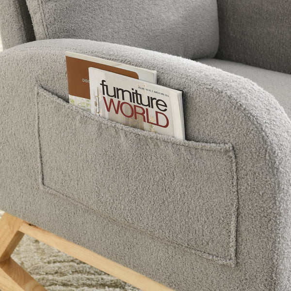 English Elm Welike Single-Position Rocking Chair with Teddy Fleece Upholstery, High Back Comfort & Side Pocket Grey Teddy W83472306