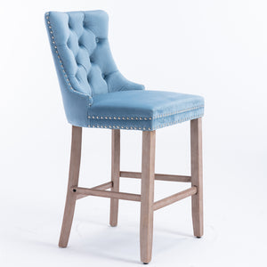 English Elm Contemporary Velvet Upholstered Barstool with Button Tufting, High-Density Foam Cushion, Solid Wood Light Blue W1143P177582