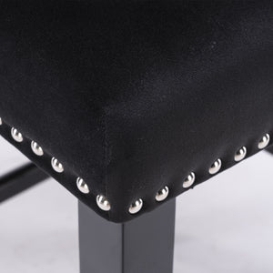 English Elm A&A Velvet Upholstered Wingback Barstools with Button Tufting, Wooden Legs & Chrome Nailhead Trim Black W114343481