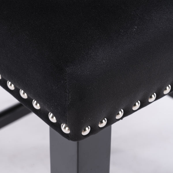 English Elm A&A Velvet Upholstered Wingback Barstools with Button Tufting, Wooden Legs & Chrome Nailhead Trim Black W114343481