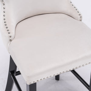 English Elm A&A Velvet Upholstered Wingback Barstools with Button Tufting, Wooden Legs & Chrome Nailhead Trim Beige W114343480
