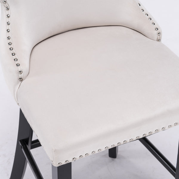 English Elm A&A Velvet Upholstered Wingback Barstools with Button Tufting, Wooden Legs & Chrome Nailhead Trim Beige W114343480