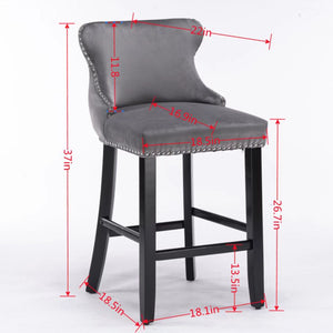 English Elm A&A Velvet Upholstered Wingback Barstools with Button Tufting, Wooden Legs & Chrome Nailhead Trim Black W114343481