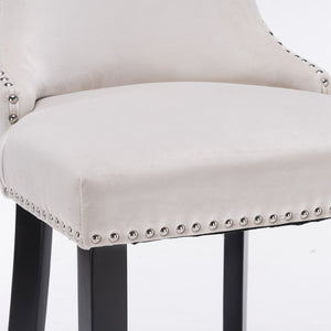English Elm A&A Velvet Upholstered Wingback Barstools with Button Tufting, Wooden Legs & Chrome Nailhead Trim Beige W114343480
