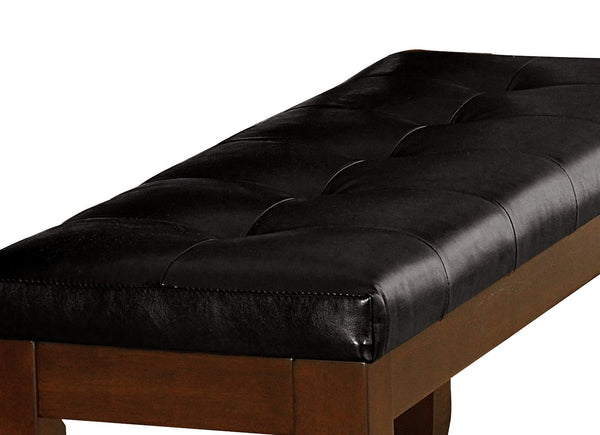 English Elm Dark Oak Finish Wooden Bench with Black Faux Leather Seat, 48" Dining Bench, Arts & Crafts Style 99 B01156368