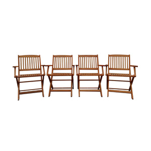 English Elm Foldable Teak Patio Dining Set with 4 Folding Chairs — Lightweight, Space-Saving, Indoor/Outdoor Comfort W495P190465