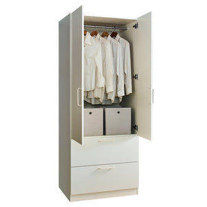 English Elm Emma Two-Door Wood Closet in White with Deep Drawers, Hanging Bars, Water/Heat Resistant Finish B040S00007