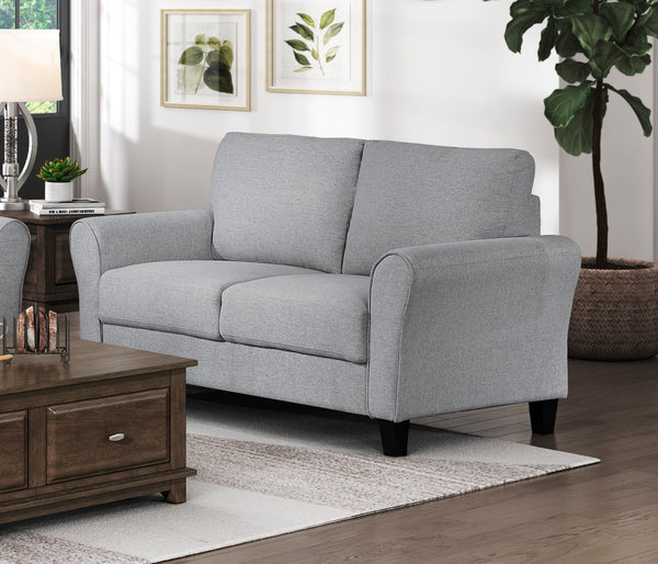 English Elm Modern Ellery 58" Loveseat Dark Gray Textured Fabric Rounded Arms Welt Trim Transitional Seating Sofa B01156448