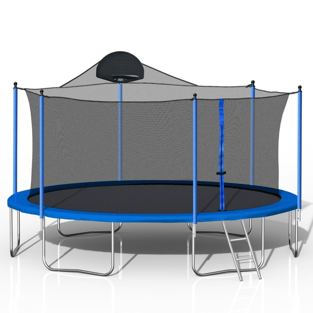 English Elm 14ft Outdoor Trampoline with Basketball Hoop Safety Enclosure Net and Steel Ladder W285128088