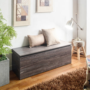 English Elm Dean Farmhouse Storage Bench Rustic Gray — Water, Heat, Stain & Scratch Resistant Solid Wood Seat, Eco-Friendly B04052630