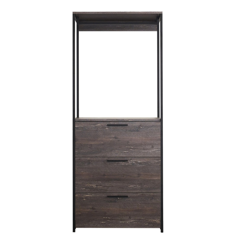 English Elm Monica Modular Closet System with Metal Frame Three Drawers Open Shelf Rustic Gray B040S00174