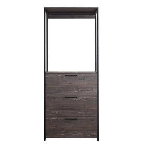 English Elm Monica Modular Closet System with Metal Frame Three Drawers Open Shelf Rustic Gray B040S00174