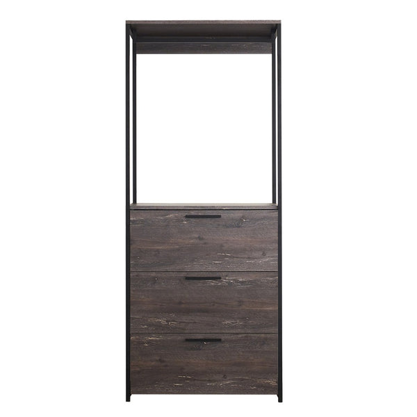 English Elm Monica Modular Closet System with Metal Frame Three Drawers Open Shelf Rustic Gray B040S00174