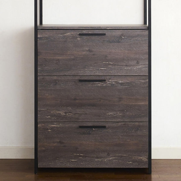English Elm Monica Modular Closet System with Metal Frame Three Drawers Open Shelf Rustic Gray B040S00174
