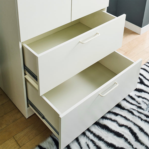 English Elm Emma Two-Door Wood Closet in White with Deep Drawers, Hanging Bars, Water/Heat Resistant Finish B040S00007