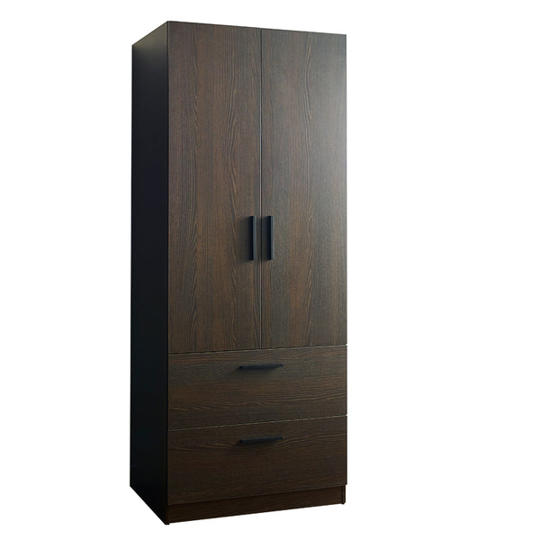 English Elm Brook Two-Door Wood Closet Dark Brown — Deep Storage, Water/Scratch Resistant, Eco E0, Made in Korea B040S00006
