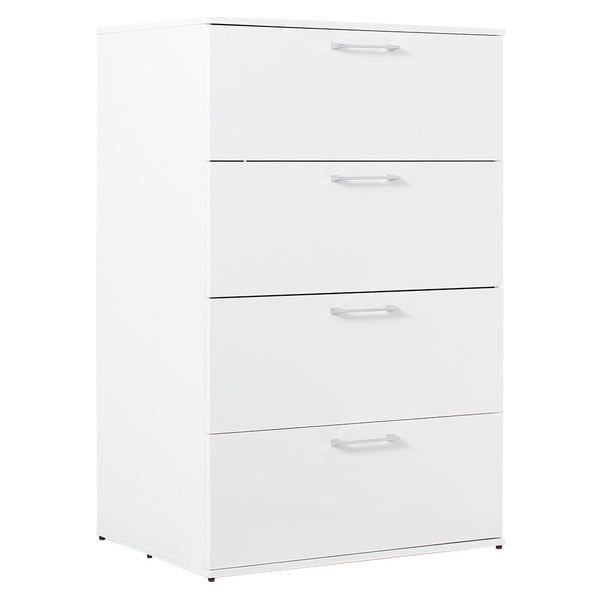 English Elm Bliss Glossy Four-Drawer Jumbo Chest with Full Extension Slides, Water & Scratch Resistant Elegance White B040S00004