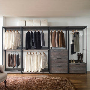 English Elm Monica Modular Closet System with Metal Frame Three Drawers Open Shelf Rustic Gray B040S00174