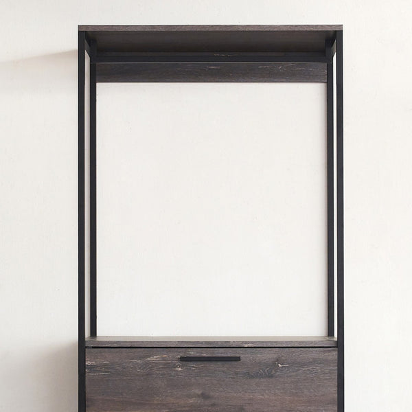English Elm Monica Modular Closet System with Metal Frame Three Drawers Open Shelf Rustic Gray B040S00174