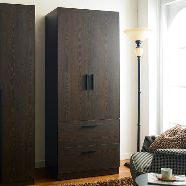 English Elm Brook Two-Door Wood Closet Dark Brown — Deep Storage, Water/Scratch Resistant, Eco E0, Made in Korea B040S00006