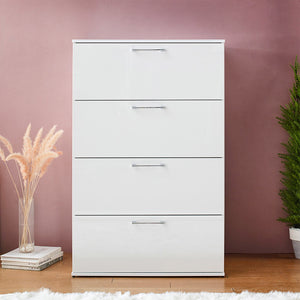 English Elm Bliss Glossy Four-Drawer Jumbo Chest with Full Extension Slides, Water & Scratch Resistant Elegance White B040S00004