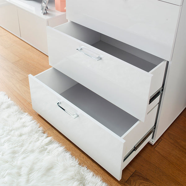 English Elm Bliss Glossy Four-Drawer Jumbo Chest with Full Extension Slides, Water & Scratch Resistant Elegance White B040S00004