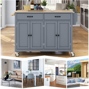 English Elm Kitchen Island Cart Solid Wood Top Farmhouse Style with Locking Casters and Spice Rack Blue WF286911AAG