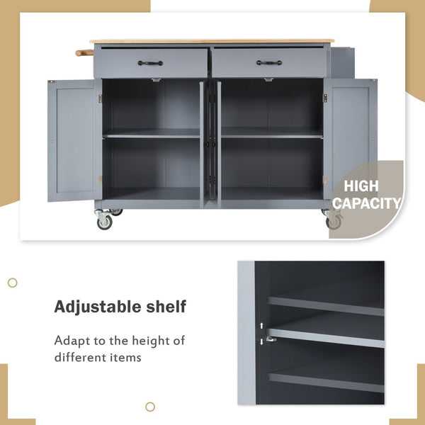 English Elm Kitchen Island Cart Solid Wood Top Farmhouse Style with Locking Casters and Spice Rack Blue WF286911AAG