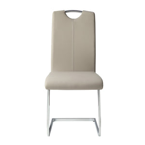 English Elm Unique Gray-Taupe Side Chairs Set of 2 — Chrome Metal Base, Faux Leather Upholstery, Vertical Stitching B01156551