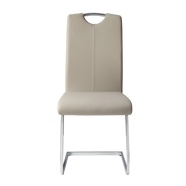 English Elm Unique Gray-Taupe Side Chairs Set of 2 — Chrome Metal Base, Faux Leather Upholstery, Vertical Stitching B01156551