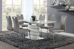 English Elm Unique Gray-Taupe Side Chairs Set of 2 — Chrome Metal Base, Faux Leather Upholstery, Vertical Stitching B01156551