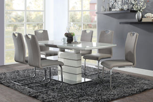 English Elm Contemporary Pedestal Dining Table Butterfly Leaf Gloss White Gray Taupe Urban B011S00280