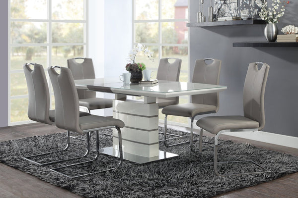 English Elm Contemporary Pedestal Dining Table Butterfly Leaf Gloss White Gray Taupe Urban B011S00280