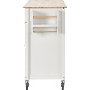 English Elm Kitchen Island Cart Solid Wood Top Farmhouse Style with Locking Casters and Spice Rack White WF286911AAW