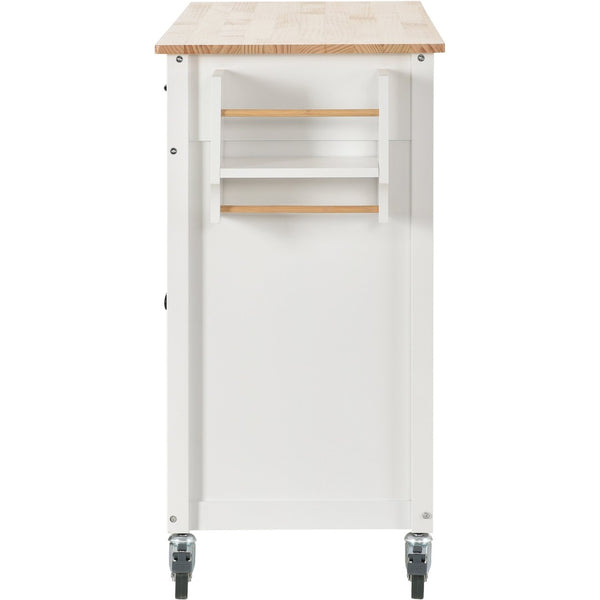 English Elm Kitchen Island Cart Solid Wood Top Farmhouse Style with Locking Casters and Spice Rack White WF286911AAW