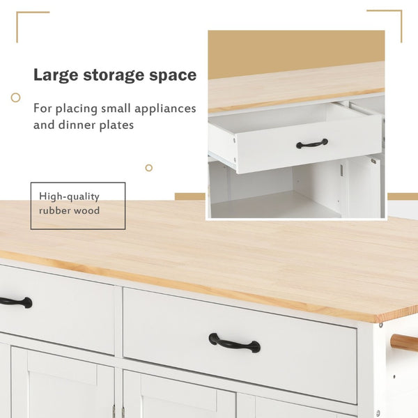 English Elm Kitchen Island Cart Solid Wood Top Farmhouse Style with Locking Casters and Spice Rack White WF286911AAW