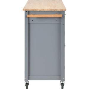 English Elm Kitchen Island Cart Solid Wood Top Farmhouse Style with Locking Casters and Spice Rack Blue WF286911AAG
