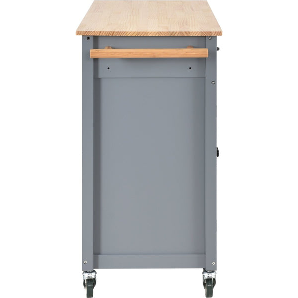 English Elm Kitchen Island Cart Solid Wood Top Farmhouse Style with Locking Casters and Spice Rack Blue WF286911AAG