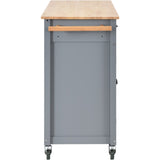 English Elm Kitchen Island Cart With Solid Wood Top and Locking Wheels,54.3 Inch Width,4 Door Cabinet and Two Drawers,Spice Rack, Towel Rack (Grey Blue)