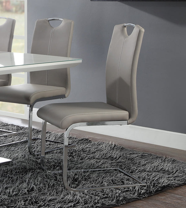 English Elm Unique Gray-Taupe Side Chairs Set of 2 — Chrome Metal Base, Faux Leather Upholstery, Vertical Stitching B01156551