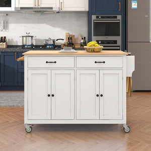 English Elm Kitchen Island Cart Solid Wood Top Farmhouse Style with Locking Casters and Spice Rack White WF286911AAW